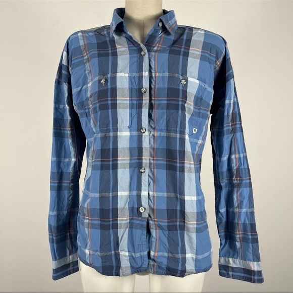 ❤️ Mountain Hardwear Plaid Shirt Women's Size Medium Long Sleeve Button Up Blue - Picture 2 of 10